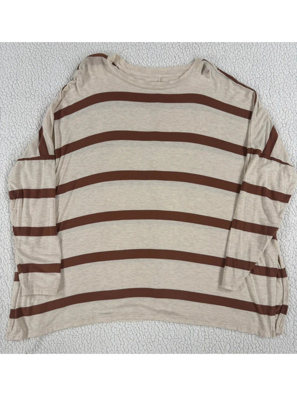 Maurices 24/7 Brown/Beige Striped Oversized Long Sleeved Top